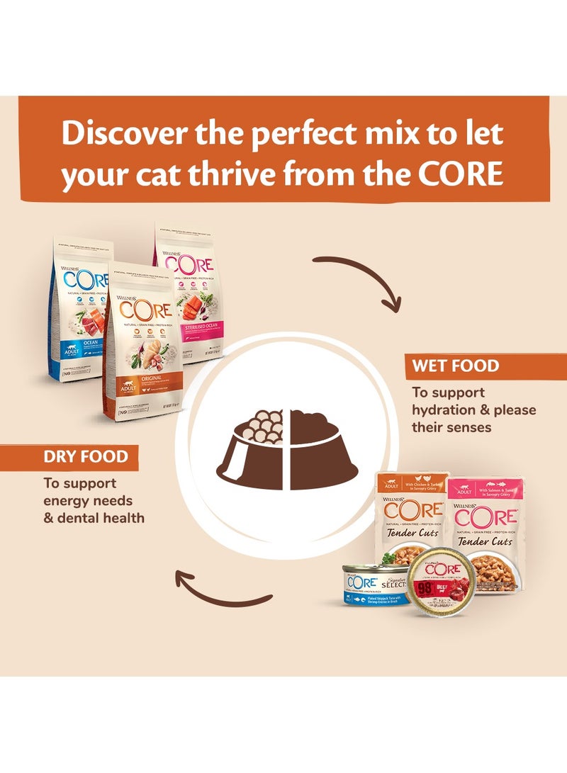 ويلنس كور طعام قطط رطب للقطط البالغة - علبة مكونة من 8 قطع بوزن 79 جرام x4 دجاج مع لحم بقري 4x دجاج مع ديك رومي - طعام قطط رطب خالي من الحبوب - اكل قطط غني بالبروتين للقطط البالغة - Image 5