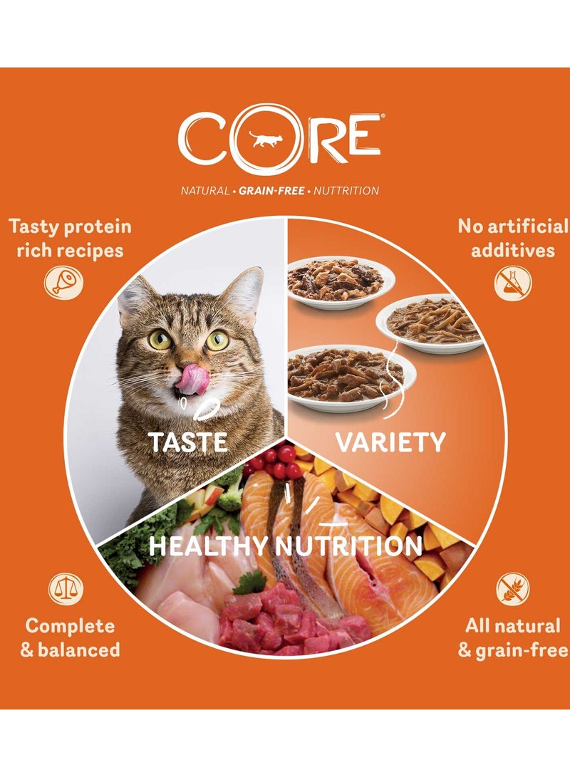 ويلنس كور طعام قطط رطب للقطط البالغة - علبة مكونة من 8 قطع بوزن 79 جرام x4 دجاج مع لحم بقري 4x دجاج مع ديك رومي - طعام قطط رطب خالي من الحبوب - اكل قطط غني بالبروتين للقطط البالغة - Image 3