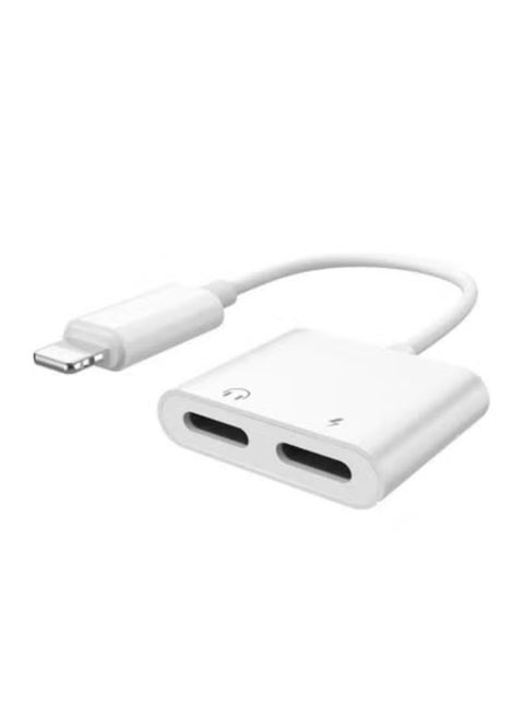 Dual Audio Converter Adapter for iPhone 7, 8, 7 Plus, X – White Charger & Headphone Splitter – Supports Simultaneous Charging and Audio Output – Compatible with Lightning Port Devices