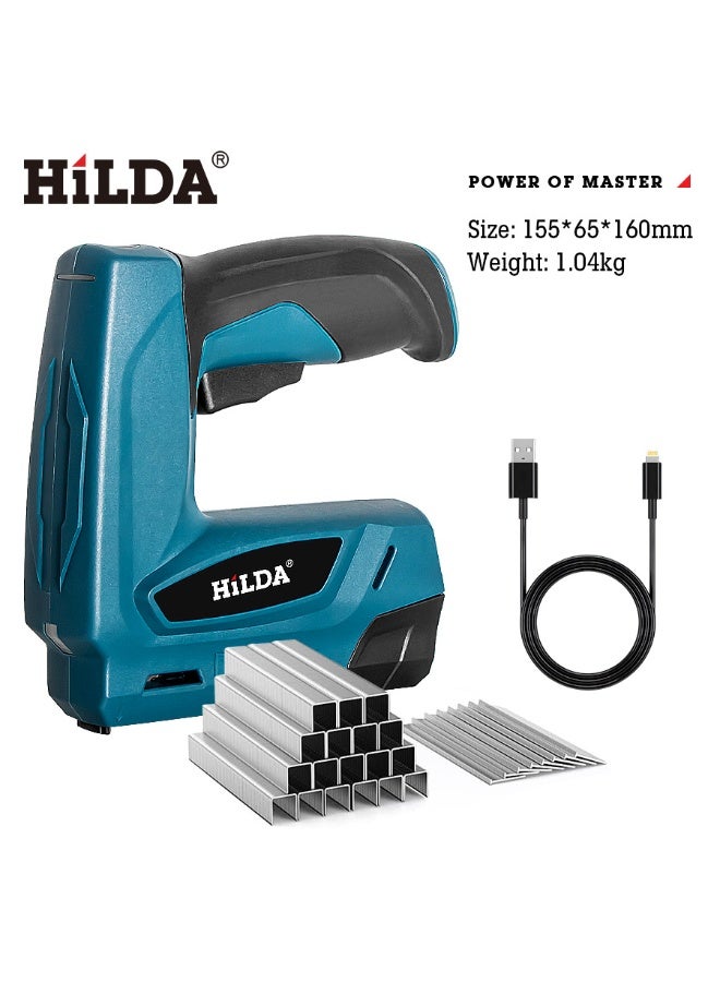HILDA مسدس دبابيس لاسلكي - دبابيس صغيرة بقوة 4 فولت، دبابيس ومسامير 2 في 1 مع كابل ميكرو USB، 1000 قطعة لكل من الدبابيس/المسامير، مثالي لمشاريع الحرف اليدوية الخفيفة، التنجيد، والإصلاح - Image 1