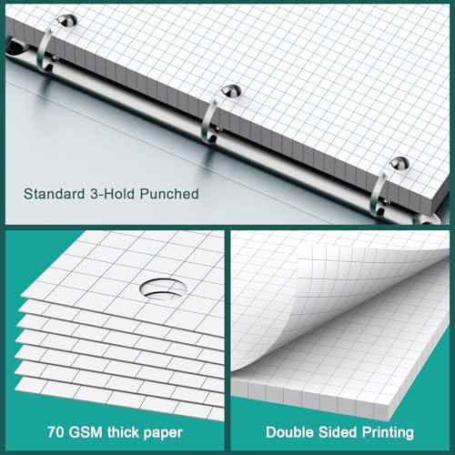 Ciphyfee Loose Leaf Graph Paper Notebook 8 X 10.5, 120 Sheets Graphing Paper Note pads，3 Hole Punched，4x4 Quad Ruled Grid Writing Pads, 10-1/2" X 8 Binder Filler Paper For, Engineering, Office, School - Image 4