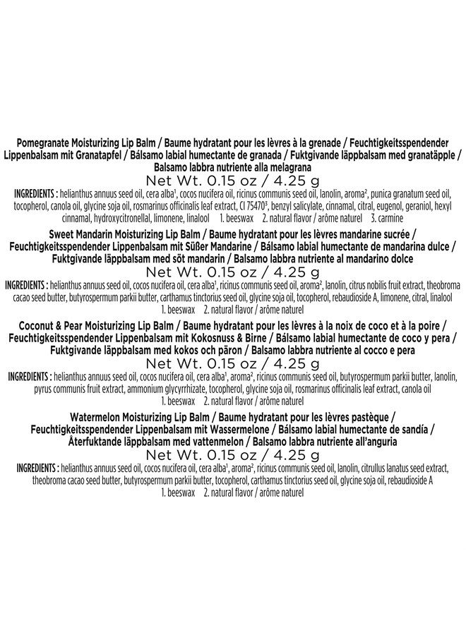 Burt's Bees بلسم الشفاه هدية الربيع، هدايا العناية بالشفاه المغذية لترطيب طوال اليوم، مجموعة مختارة حديثًا - رمان، بطيخ، ماندرين حلو وجوز الهند والكمثرى، 4 عبوات (قد يختلف التغليف) - Image 5