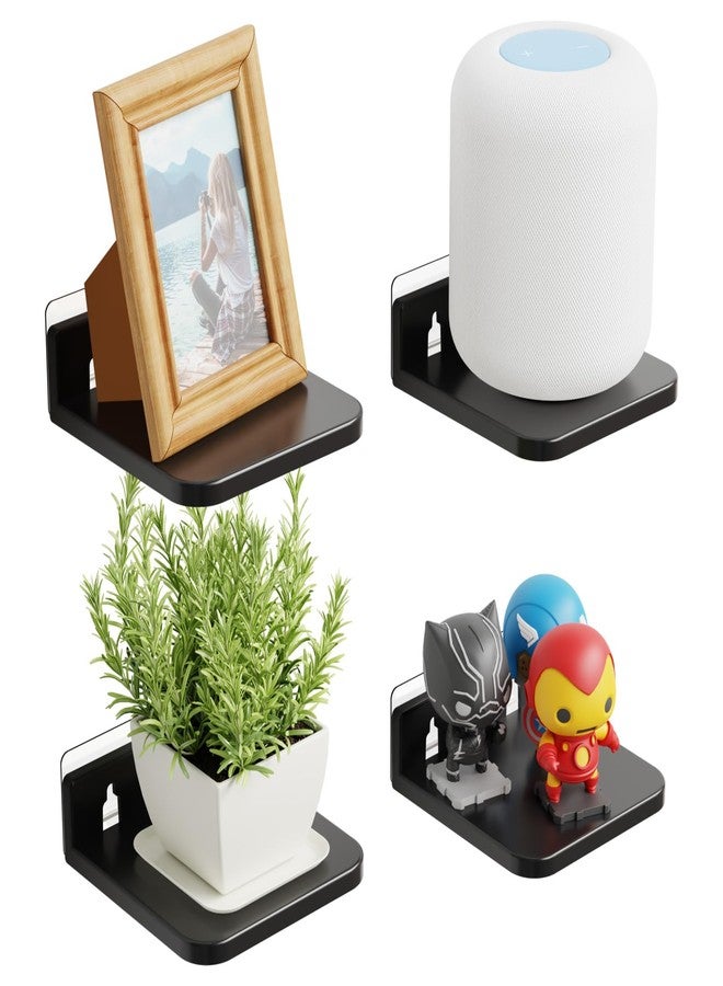 Yieach 4 Pack Small Acrylic Shelves for Wall Decor,5Inch Non Drill Hanging Floating Shelf,Adhesive Shelves,Black Mini Command Display Ledges for Small Items,Funko,Action Figure,Plant Shelf Wall Indoor - Image 1