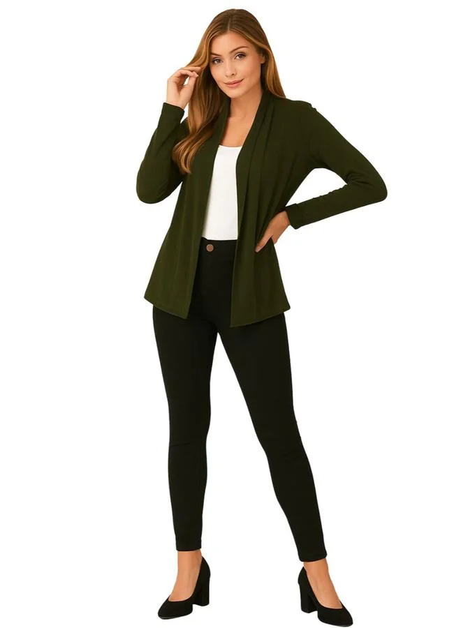 PAUSE Pause Olive Solid Open Front Shrug
