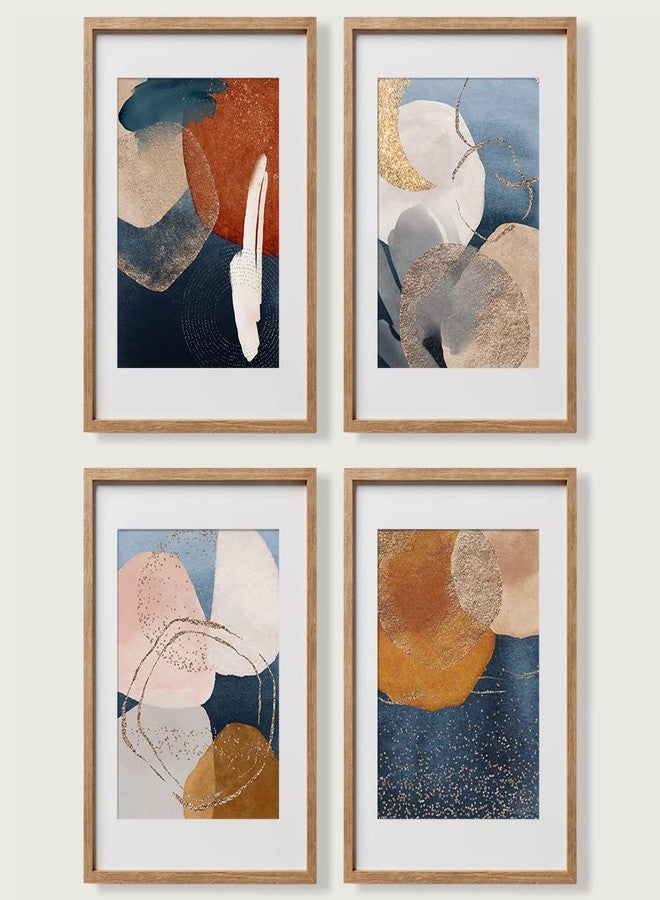 YUMKNOW Boho Abstract Wall Art - Unframed 11x14 Set of 4, Mid Century Modern Wall Decor for Bathroom, Minimalist Wall Art Print, Boho Room Decor for Office Gold Posters, Home Kitchen Bohemian Picture - Image 1