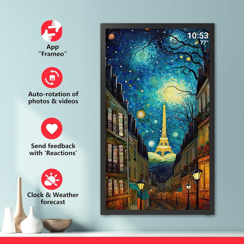 إطار صور رقمي FRAMEO 64 جيجابايت 21.5 بوصة مع شاشة لمس IPS LCD FHD بدقة 1920×1080، واي فاي مزدوج لمشاركة الصور والفيديو عبر تطبيق Frameo، يدعم محرك أقراص USB/بطاقة Micro SD لتوسيع التخزين، تدوير تلقائي - Image 5