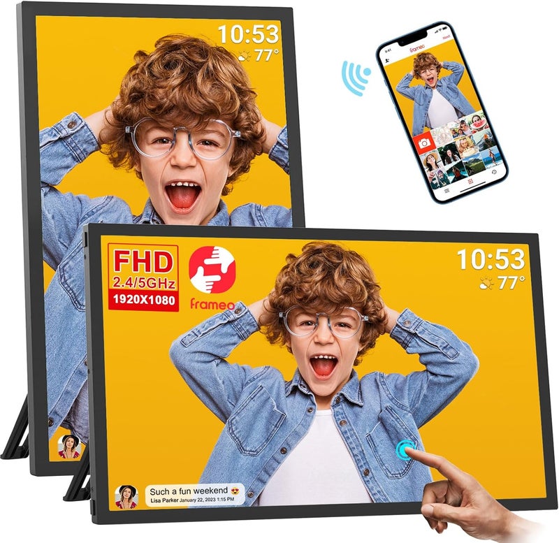 إطار صور رقمي FRAMEO 64 جيجابايت 21.5 بوصة مع شاشة لمس IPS LCD FHD بدقة 1920×1080، واي فاي مزدوج لمشاركة الصور والفيديو عبر تطبيق Frameo، يدعم محرك أقراص USB/بطاقة Micro SD لتوسيع التخزين، تدوير تلقائي - Image 1