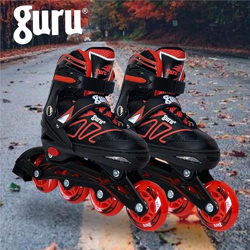 GURU Inline Skates, Inline Skates 4 Wheels 70mm for Kids & Adults Medium Size in-line Skates - Size 32-35 Euro (Red) - Image 3
