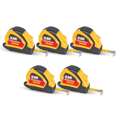 FREEMANS IKON 5m:19mm Steel Inchi Measuring Tape - 5m (Yellow & Black) With Unbreakable ABS case || Soft Grip Bi-material Case || Auto-lock and Belt Clip (Set of 5) - Image 1