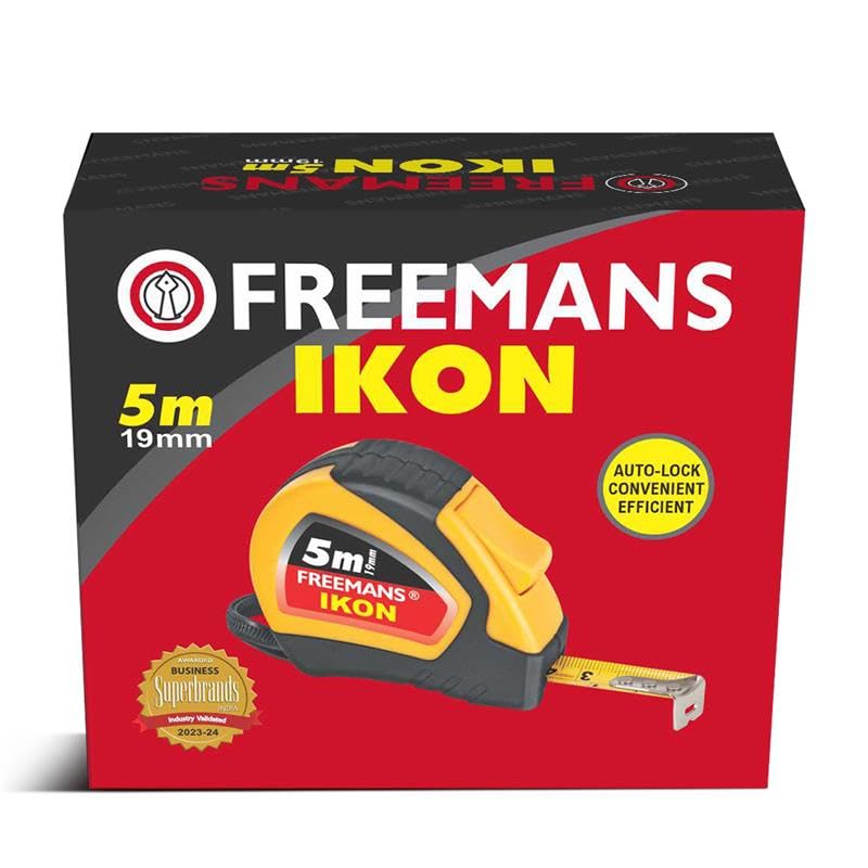 FREEMANS IKON 5m:19mm Steel Inchi Measuring Tape - 5m (Yellow & Black) With Unbreakable ABS case || Soft Grip Bi-material Case || Auto-lock and Belt Clip (Set of 5) - Image 2