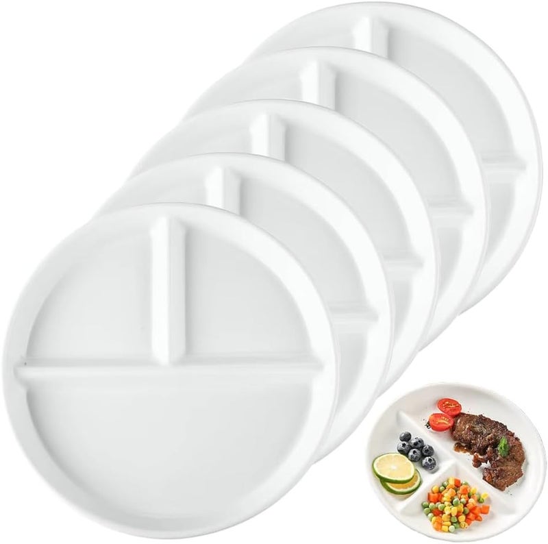 LRUUIDDE (5 Pack) Portion Control Plate for Balanced Eating, 9" Unbreakable Divided Plates,3 Compartment Plates, Reusable Plastic Plates, BPA Free for Kids Adults (White) - Image 1