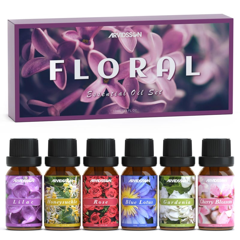 ARVIDSSON Floral Essential Oils Set Natural Flower Essential Oil Gift for Women Rose Gardenia Cherry Blossom Honeysuckle Lilac Blue Lotus Scented Oil for Diffuser Valentines Day Gift for Her