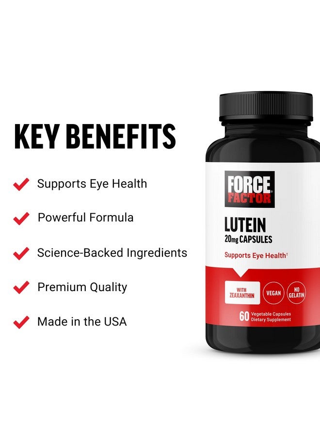 FORCE FACTOR Lutein and Zeaxanthin Supplements, Eye Vitamins with Lutein 20mg, Eye Health Supplements for Adults, Ingredients Backed by Science, Vegan, Gelatin Free, 60 Vegetable Capsules - Image 2
