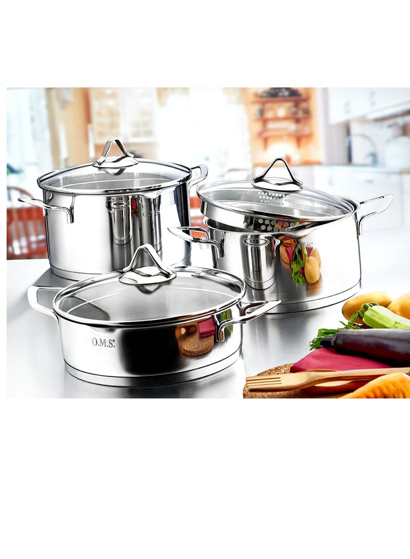 او ام اس طقم طناجر ستانلس ستيل مكون من 10 قطع صناعة تركيه - Image 1