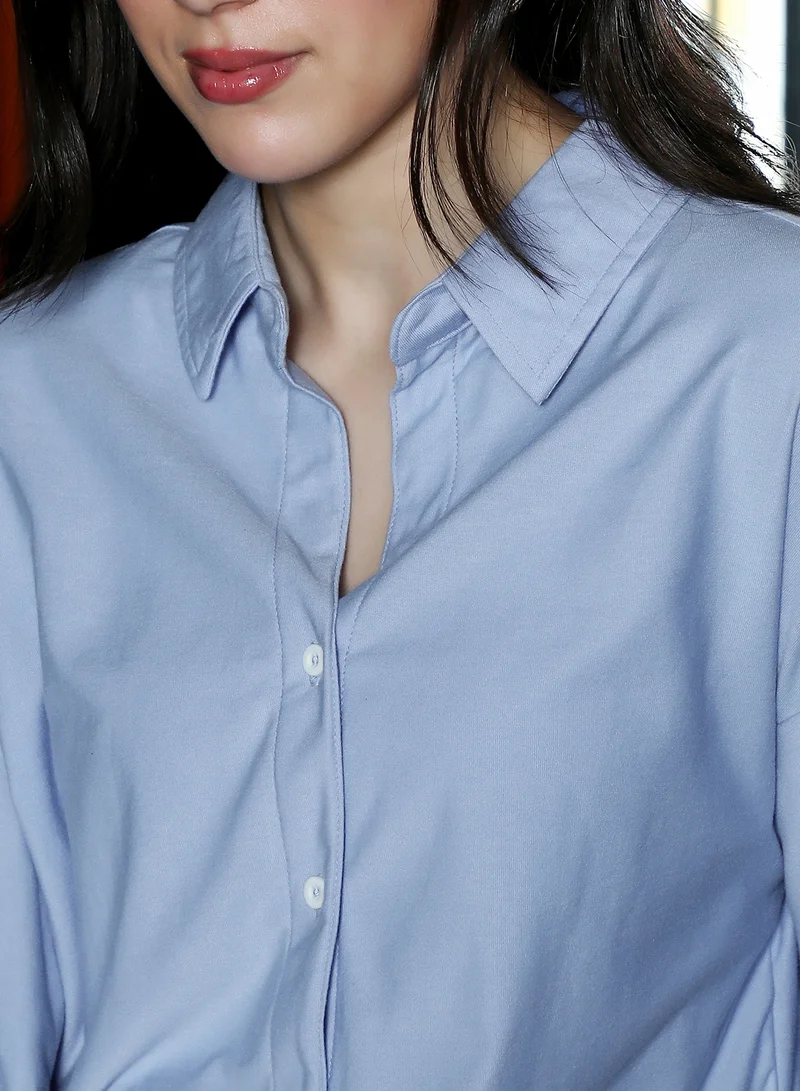 Pinacolada  Women's Sky Blue Solid-Knit Oversized Shirt for Women | Best Price UAE