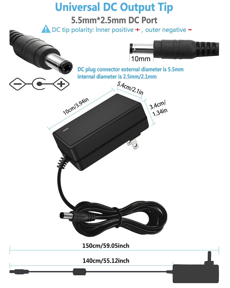 MTYTOT محول طاقة MTYTOT 24V 2A DC مزود طاقة 24W محول AC/DC 100-240V AC إلى DC 24 فولت 2 أمبير محول طاقة مع قابس أمريكي 5.5 مم × 2.5 مم لإضاءة شريط LED DC24V وكاميرا CCTV وطابعة ثلاثية الأبعاد - Image 4