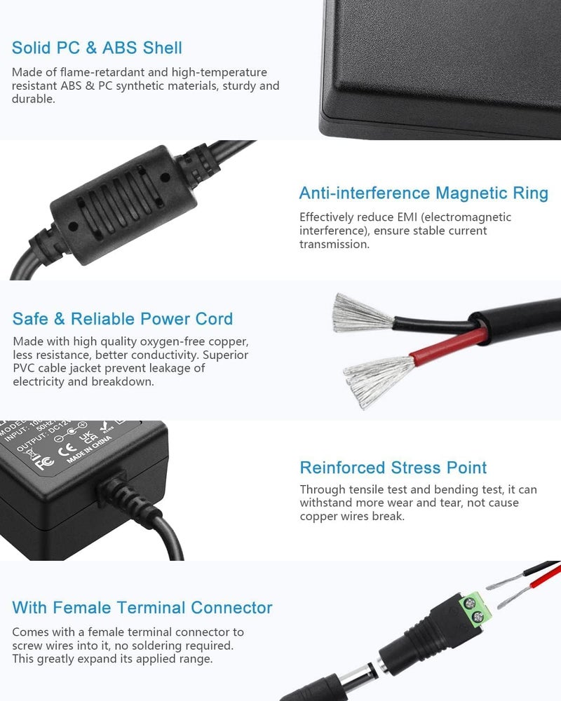 MTYTOT محول طاقة MTYTOT 24V 2A DC مزود طاقة 24W محول AC/DC 100-240V AC إلى DC 24 فولت 2 أمبير محول طاقة مع قابس أمريكي 5.5 مم × 2.5 مم لإضاءة شريط LED DC24V وكاميرا CCTV وطابعة ثلاثية الأبعاد - Image 5