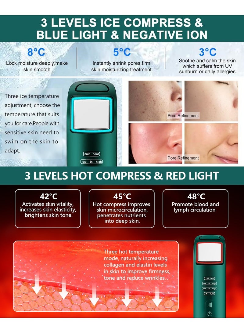 Face Skin Tightening Machine Cold and Hot Compress Massager Microcurrent Facial Light Therapy Device for Wrinkles Lifting Firming Toning Anti-Aging Rejuvenation Skin Care Tool Home Use