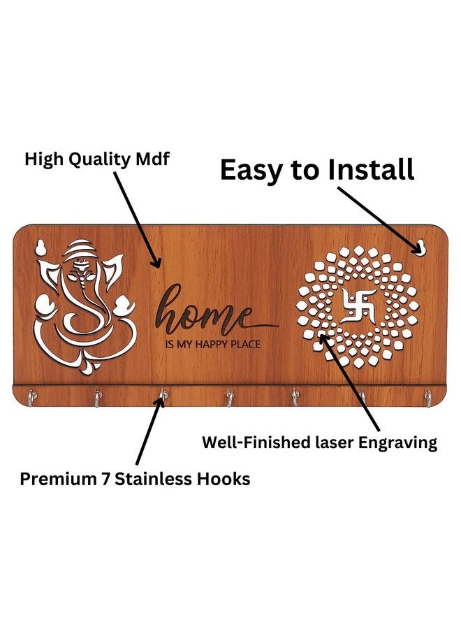 Webelkart Webelkart Premium Home Is our Happy Place Wooden Key Holder for Home and Office Decor - 12 Inches (7 Hooks, Wood Color)  - Image 5