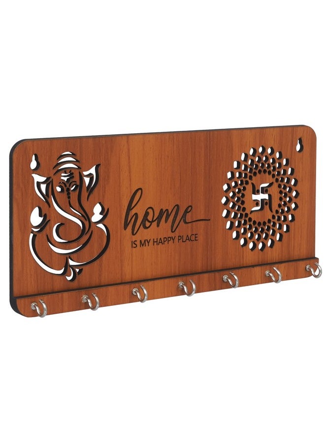 Webelkart Webelkart Premium Home Is our Happy Place Wooden Key Holder for Home and Office Decor - 12 Inches (7 Hooks, Wood Color)  - Image 3
