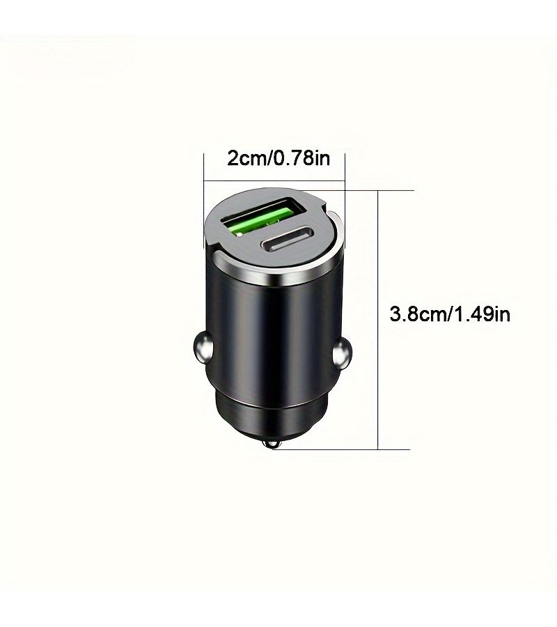شاحن سيارة USB مزدوج المنافذ أسود، سريع الشحن، سطح معدني مع حلقة سحب - Image 5