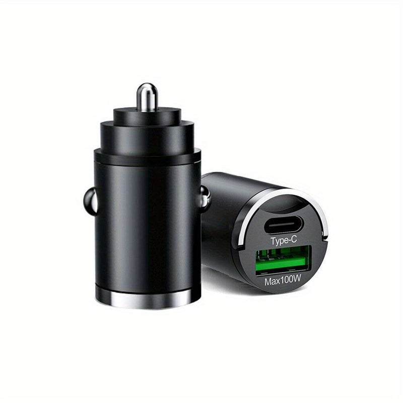 شاحن سيارة USB مزدوج المنافذ أسود، سريع الشحن، سطح معدني مع حلقة سحب - Image 3