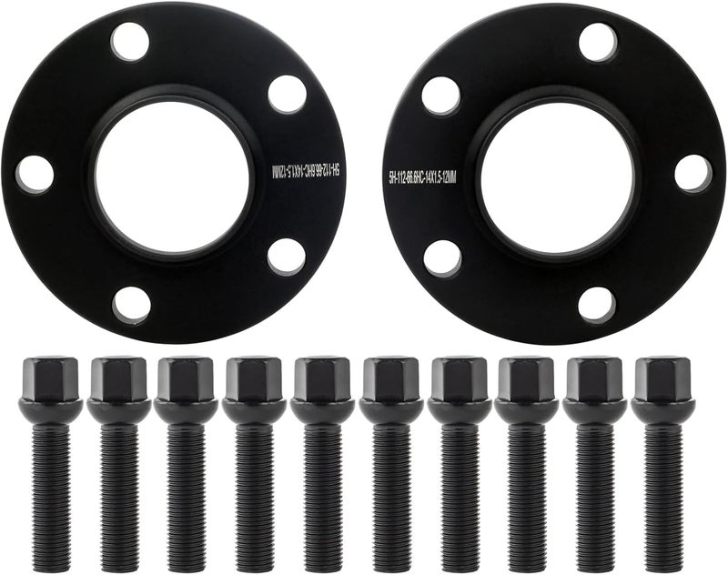 DCVAMOUS 2PC Black 5x112 Hubcentric Wheel Spacers 12mm with 14x1.5 Bolts (40mm Shank Ball Seat Type) 66.56 Bore Compatible with Benz Au-di 5 Lug for W210 W212 C230 C250 C320 A4 S4 A5 S5 A6 S6 A7 A8 - Image 1