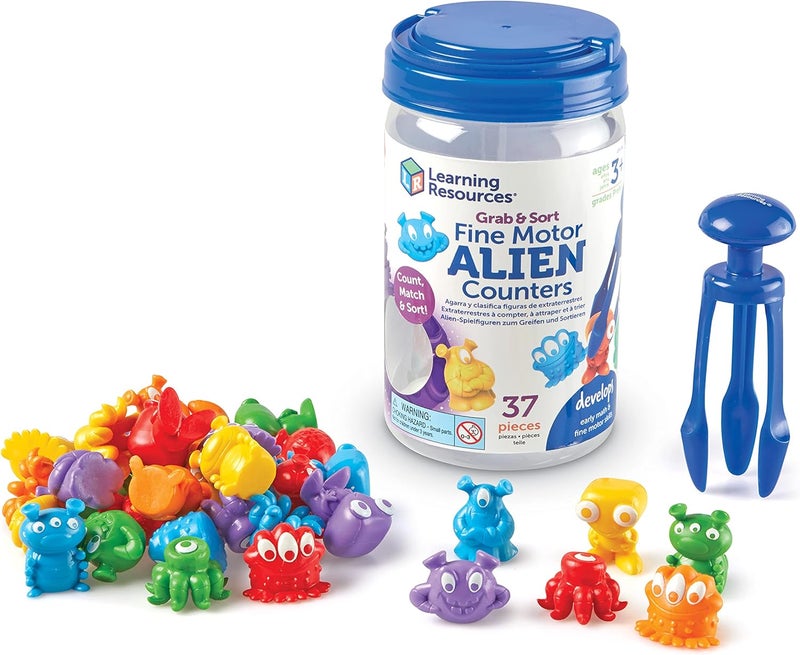 Learning Resources Individual & group usable Grab & Sort Fine Motor Alien Counters, STEM Toys for Kids, Space Décor, Preschool Fine Motor Skills, PreK Manipulatives, 37 Pieces, Age 3+ Simple upgraded construction - Image 1