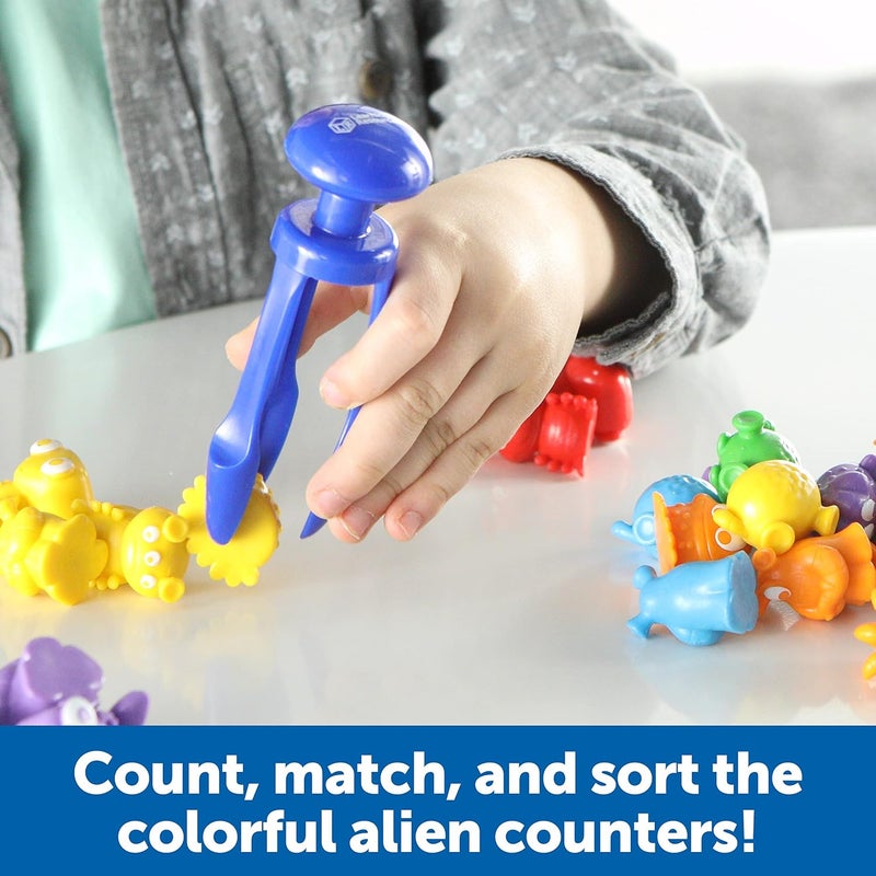 Learning Resources Individual & group usable Grab & Sort Fine Motor Alien Counters, STEM Toys for Kids, Space Décor, Preschool Fine Motor Skills, PreK Manipulatives, 37 Pieces, Age 3+ Simple upgraded construction - Image 2