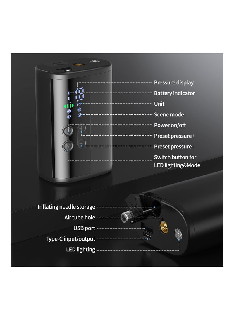 Portable Sports Electric Ball Pump, Electric Pump with Precise Pressure Gauge and Emergency Power Bank, 2 Pins and 1 Nozzle, 4 Preset Modes for Basketball, Soccer, Volleyball and Football - Image 4