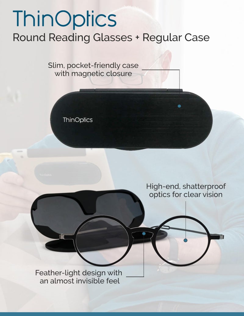 ThinOptics Unisex Adult Glasses Reading, Regular Case / Round Black, 1.00 US - Image 5