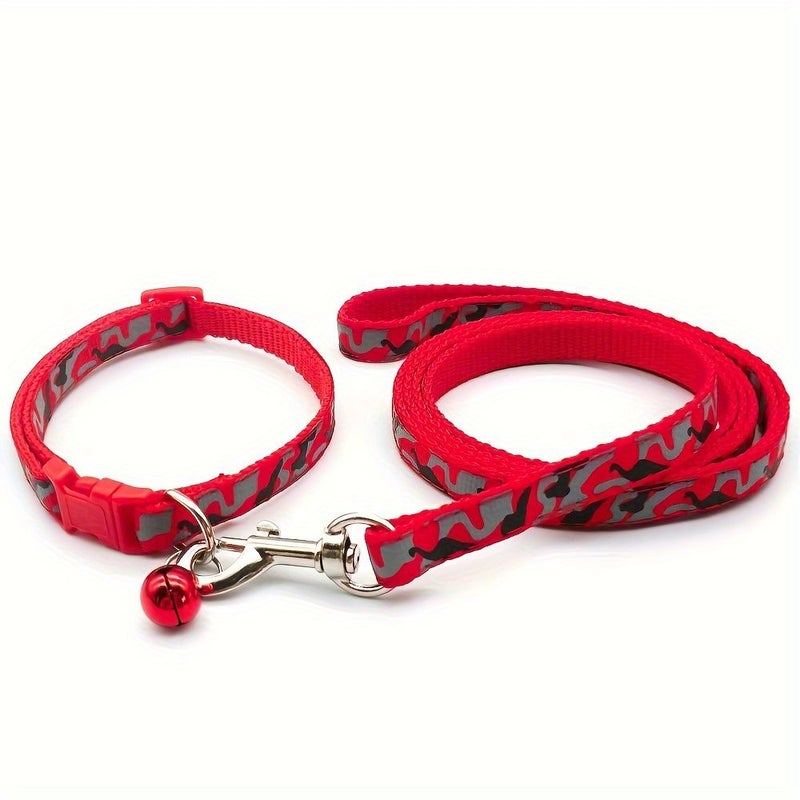 Sky Blue Dog Collar And Leash Set With Bell Geometric Pattern Adjustable Pet Walking Supplies For Puppies Cats - Image 2
