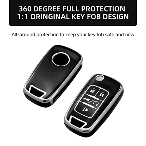 OFFCURVE for Chevy Key Fob Cover, Full TPU Protective Key Case Fit for Chevrolet Chevy GMC Buick Encore Terrain Malibu Camaro Cruze Impala Equinox Volt Spark Sonic Car Smart Key Accessories, Black - Image 3