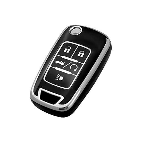 OFFCURVE for Chevy Key Fob Cover, Full TPU Protective Key Case Fit for Chevrolet Chevy GMC Buick Encore Terrain Malibu Camaro Cruze Impala Equinox Volt Spark Sonic Car Smart Key Accessories, Black - Image 1