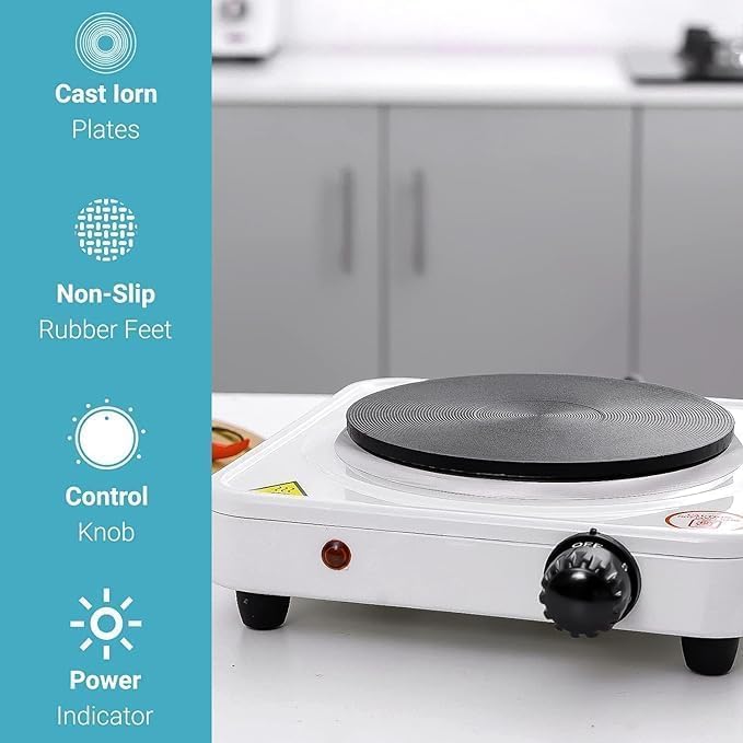 GLEVAR Electric Burner for Cooking – Mini Hot Plate 500W – Iron Heating Surface, Portable Kitchen Appliance, Quick Heat for Coffee, Water, Snacks, Ideal for Dorm, Travel & Compact Spaces - Image 4
