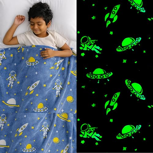 Famyo® Glow Blanket for Kids – Astronaut | Kids Blanket 0–15 Yrs | 200×152 cm Double Bed Blanket | Soft Flannel Blankets for Winter | Lab-Tested & Safe, (Grey) - Image 1