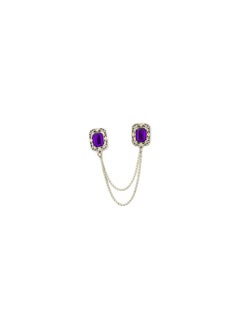 Knighthood Purple Stone With Silver Engraving And Hanging Tassel Chain Collar Pin Brooch, Suit Stud, Shirt Studs, Lapel Pin Accessories for Men Women 