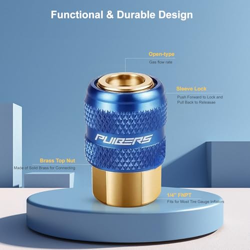 PUIBERS 2PCS Open Flow Air Chuck, 1/4" FNPT Brass Tire Inflator Coupler for Fast Tire Inflation & Measurement, Air Chucks for Tires, Ideal for Portable Air inflator Max Pressure 150 PSI - Image 2