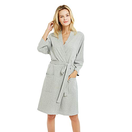 U2SKIIN Womens Robes, 100% Cotton Lightweight Robes 3/4 Sleeves Kimono Knit Soft Loungewear Short Bathrobe(Grey,L) - Image 1