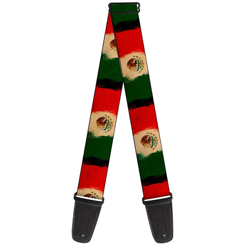 Buckle Down Guitar Strap Mexico Flag Distressed Painting 2 Inches Wide - Image 2