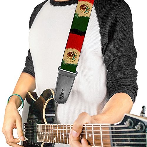Buckle Down Guitar Strap Mexico Flag Distressed Painting 2 Inches Wide - Image 3