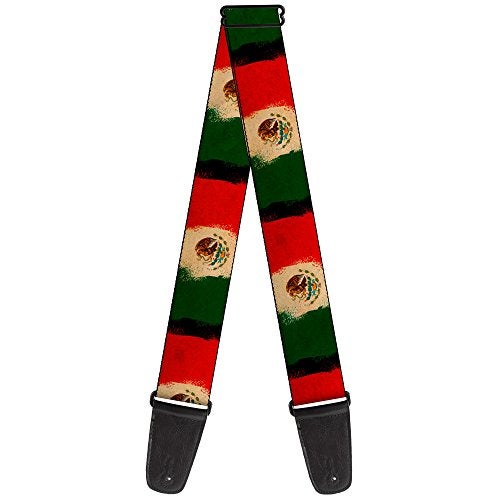 Buckle Down Guitar Strap Mexico Flag Distressed Painting 2 Inches Wide - Image 1