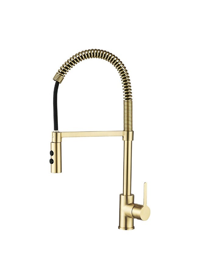 DANUBE HOME Milano Plus Pia Spring Pullout Sink Mixer - Matt Gold Finish Sink Basin Tap For Lavatory, Vanity Solid Brass Bathroom Faucet Water Control Valve For Bathroom, Toilet Fixtures - (21.9 X 52.5) Cm - Image 1