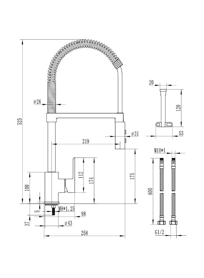 DANUBE HOME Milano Plus Pia Spring Pullout Sink Mixer - Matt Gold Finish Sink Basin Tap For Lavatory, Vanity Solid Brass Bathroom Faucet Water Control Valve For Bathroom, Toilet Fixtures - (21.9 X 52.5) Cm - Image 2