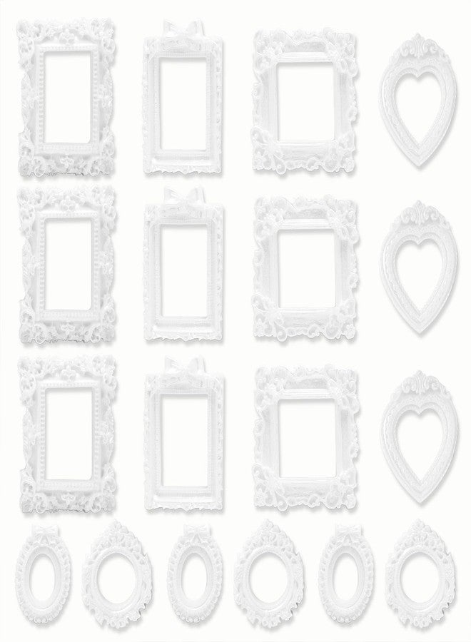 NSdawali 18Pcs Mini Frames, White Vintage Resin Picture Frames for Dollhouse DIY Art Craft Projects Jewelry Display Refrigerator Magnets Home Décor, Antique Small Baroque Ornaments in Various Shapes and Sizes - Image 1
