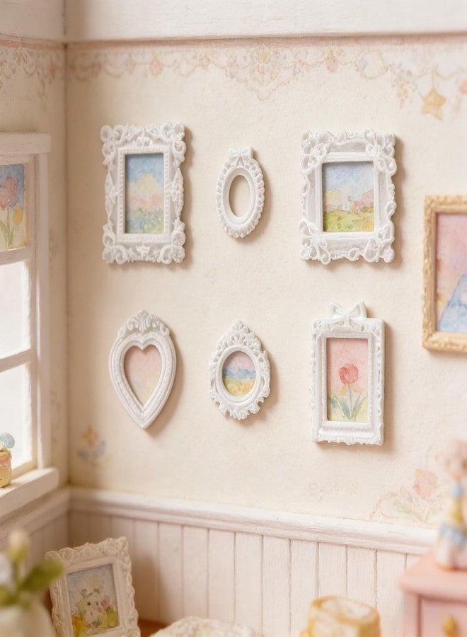 NSdawali 18Pcs Mini Frames, White Vintage Resin Picture Frames for Dollhouse DIY Art Craft Projects Jewelry Display Refrigerator Magnets Home Décor, Antique Small Baroque Ornaments in Various Shapes and Sizes - Image 2