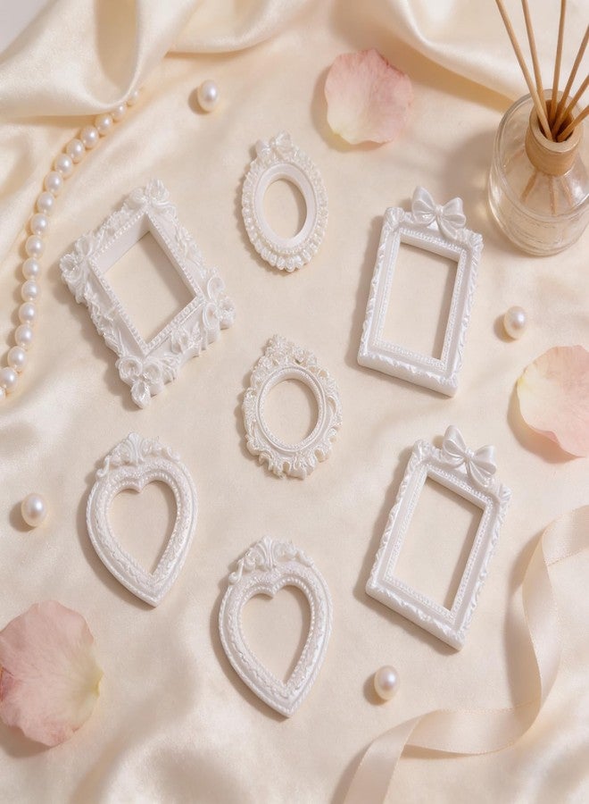 NSdawali 18Pcs Mini Frames, White Vintage Resin Picture Frames for Dollhouse DIY Art Craft Projects Jewelry Display Refrigerator Magnets Home Décor, Antique Small Baroque Ornaments in Various Shapes and Sizes - Image 5