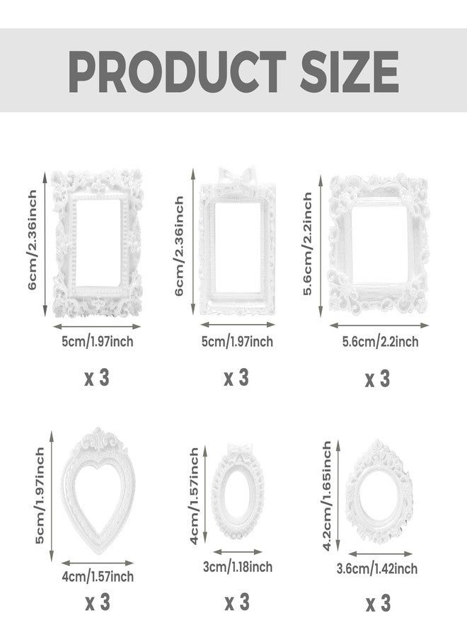 NSdawali 18Pcs Mini Frames, White Vintage Resin Picture Frames for Dollhouse DIY Art Craft Projects Jewelry Display Refrigerator Magnets Home Décor, Antique Small Baroque Ornaments in Various Shapes and Sizes - Image 3