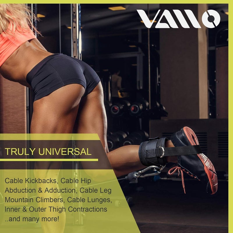 VAIIO أحزمة كاحل لآلات الكابل، قابلة للتعديل ومريحة من النيوبرين، مع حلقة D مزدوجة معززة - أصفاد كاحل متميزة لتحسين عضلات البطن، رفع المؤخرة، وتنسيق الساقين للرجال والنساء - Image 2