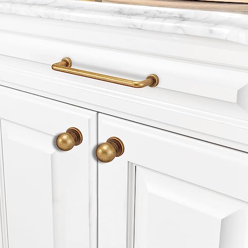BUKOBYHE 10 Pack Antique Brass Cabinet Handles and Knobs - Vintage Drawer Knobs, Kitchen Hardware, Zinc Alloy Handles for Cabinets, Cupboards - Image 3